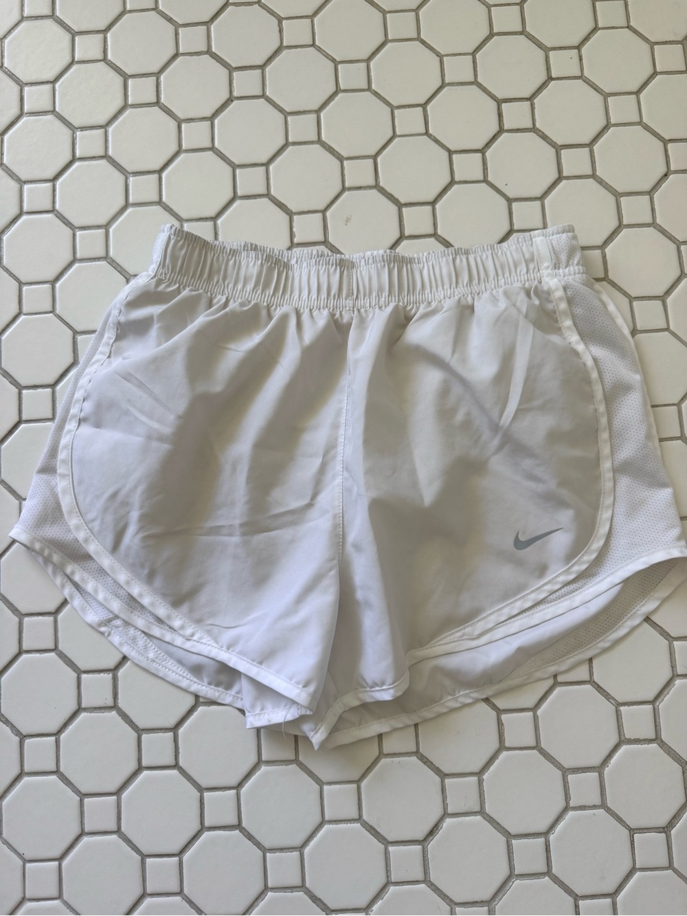 Nike White Women's Running Shorts with Gray Swoosh